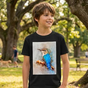 Camiseta Colibrí de Acuarela Vibrante Pájaro en una rama