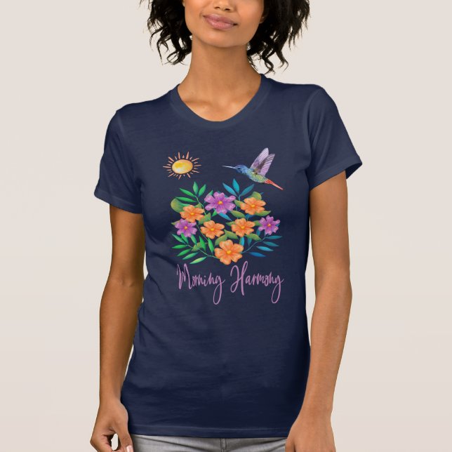 CAMISETA COLIBRÍ DE LA ARMONÍA DE LA MAÑANA FLORAL (Anverso)
