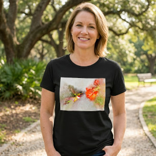 Camiseta Colibrí en acuarela alimentándose de una vibrante