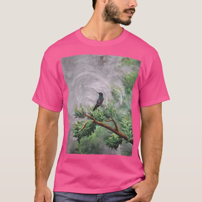 Camiseta Colibrí encaramado en la rama de Leafy (Anverso)