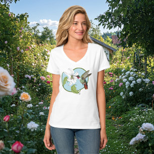 Camiseta Colibrí Lirio Azul Art Nouveau