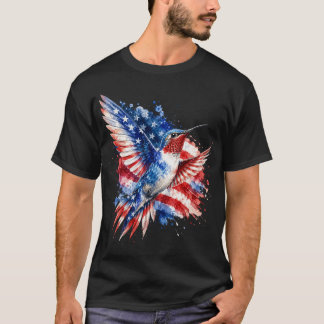 Camiseta Colibrí Patriótico, Gráfico de Pájaro de la Bander