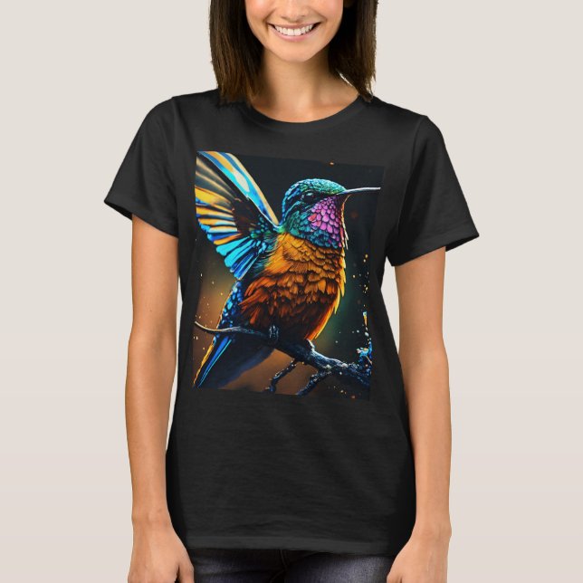 Camiseta Colibrí Radiante: Tee de Arte de Línea de Fuego e  (Anverso)