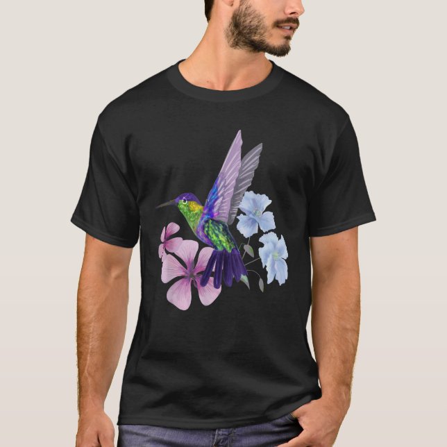 Camiseta Colibri Snowcap Flores de aves tropicales (Anverso)