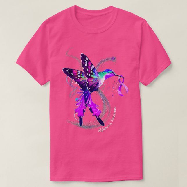 Camiseta Colibrí sostiene la guerra de la cinta morada Alzh (Diseño del anverso)