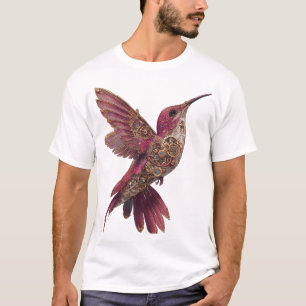 Camiseta Colibrí Steampunk — Magenta y Engranajes de Latón