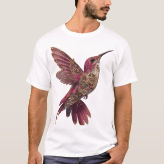 Camiseta Colibrí Steampunk — Magenta y Engranajes de Latón