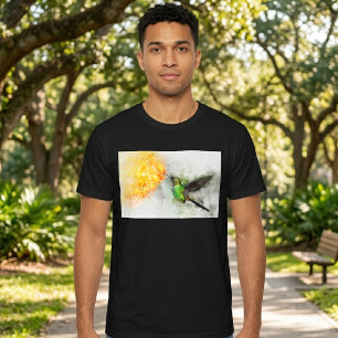 Camiseta Colibrí Vibrante y Aquarela Floral Amarilla