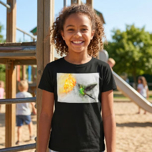 Camiseta Colibrí Vibrante y Aquarela Floral Amarilla