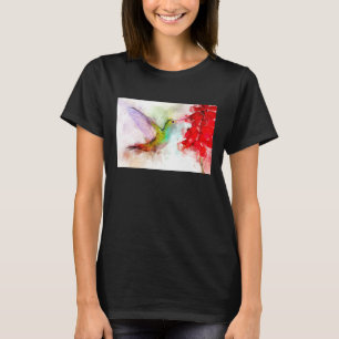 Camiseta Colibrí volando con flor acuarela - 03