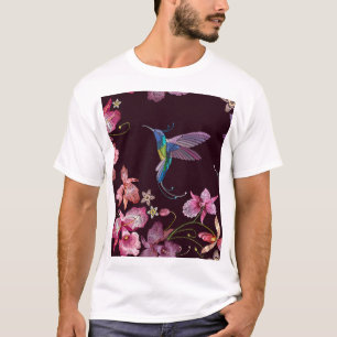 Camiseta Colibrí y orquídea, de forma tropical sin costuras