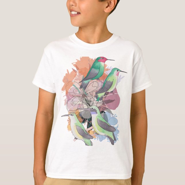 Camiseta Colibríes florales con flores (Anverso)