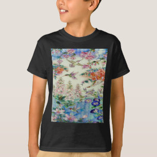 Camiseta Colibríes y vitral wow de las flores