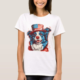 Camiseta Colie fronteriza con un gorra de bandera estadouni