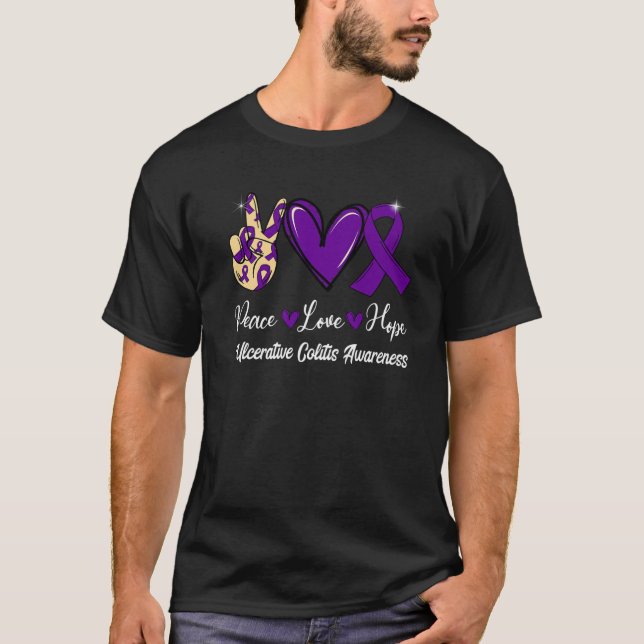 Camiseta Colitis Ulcerosa Conciencia Paz Amor Esperanza Pur (Anverso)