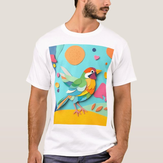 Camiseta Collage Bird de papel colorido (Anverso)