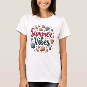 Camiseta Collage colorido de conchas marinas "Summer Vibes"