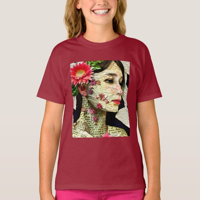 Camiseta Collage de arte de mujer bonita   (Anverso)