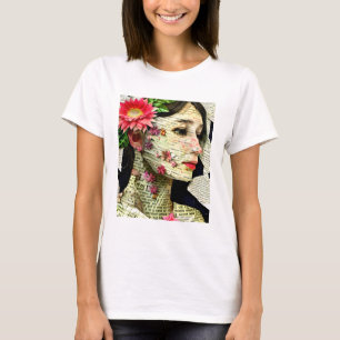 Camiseta Collage de arte de mujer bonita  