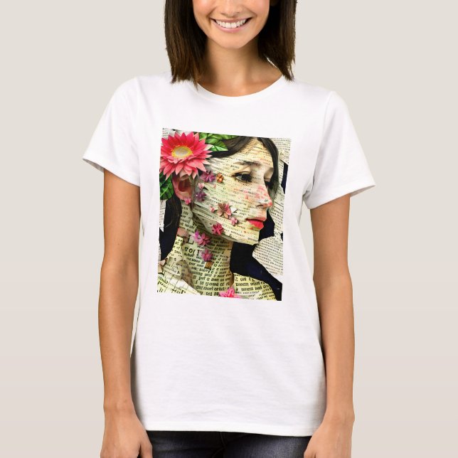 Camiseta Collage de arte de mujer bonita   (Anverso)