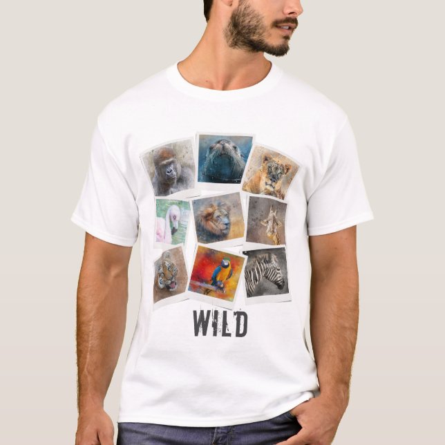 Camiseta Collage de cuadros de fotos de animales salvajes d (Anverso)