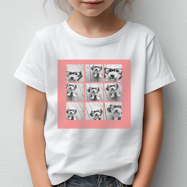 Camiseta Collage de fotos de Instagram Coral con 9 fotos (Photo Collage Tshirt)