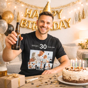 Camiseta Collage de fotos de la edad del nombre del cumplea