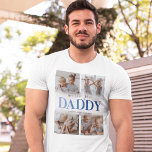 Camiseta Collage de fotos de papá<br><div class="desc">Camiseta paterna personalizada que incluye un collage de fotos familiares de los niños, las palabras "te queremos papá" con un moderno degradado azul, y los nombres de los niños. Consejo de la foto: Recorta tus fotos en cuadrados antes de subir asegurando que el sujeto esté en el centro para obtener...</div>