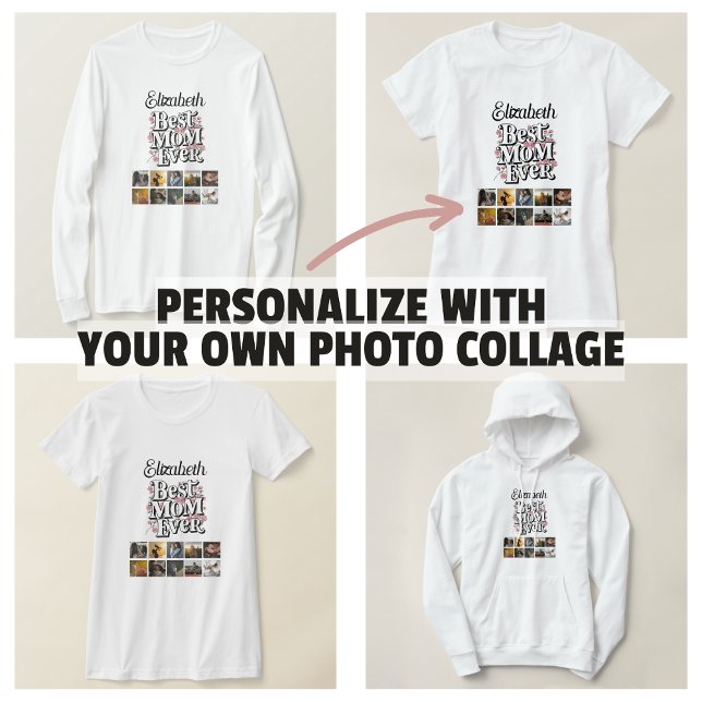 Camiseta Collage de fotos de Regalos de Madre Floral Mejor  (Mother's Gifts Photo Collage Floral Best Mom Ever T-Shirt
)