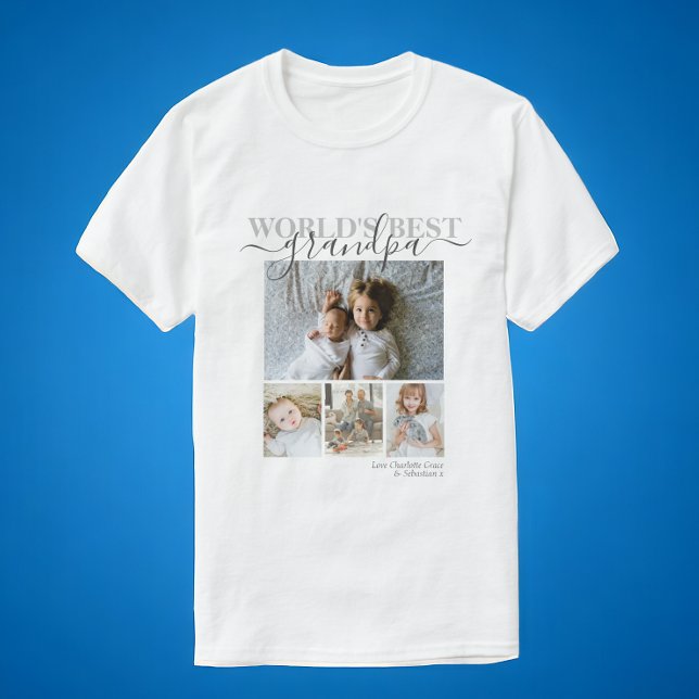 Camiseta Collage de fotos de texto y foto personalizado (Personalized Photo and Text Photo Collage T-Shirt from Ricaso. World's best Grandpa or change text)