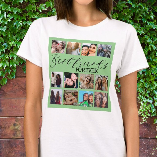 Camiseta Collage de fotos moderno verde de los mejores amig (Subido por el creador)