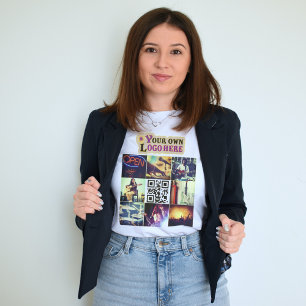 Camiseta Collage de fotos personalizado código Qr y logotip