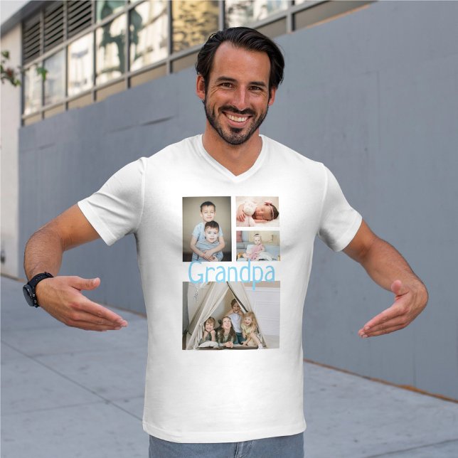 Camiseta Collage de fotos personalizado con texto (Personalized Photo Collage With Text T-Shirt by Ricaso. Add 4 photos and text)