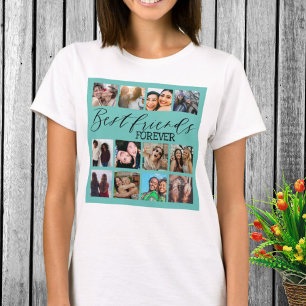 Camiseta Collage de fotos Verde azulado de los mejores amig