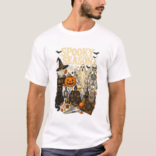 Camiseta Collage de Halloween Esqueleto Fantasma Calabaza A