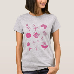 Camiseta Collage de Ilustracion de flores de época en rosa