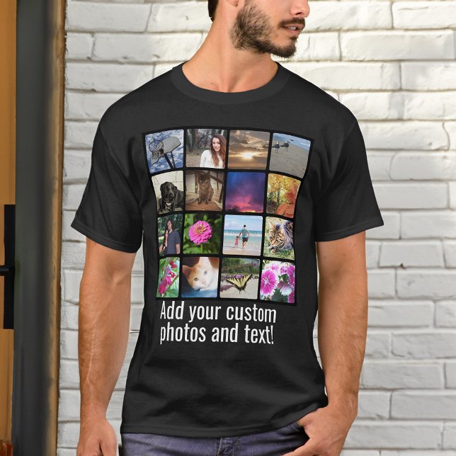 Camiseta Collage de imágenes de mosaico de Montaje fotográf (custom 16 photo tshirt)