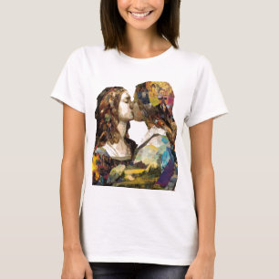 Camiseta Collage de medios mixtos besando a mujeres