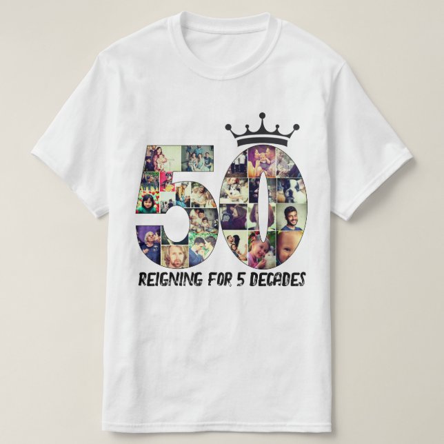 Camiseta collage de número de foto del personalizado 50 cor (Diseño del anverso)