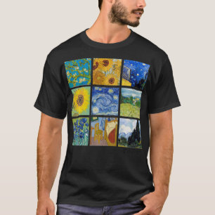Camiseta Collage de pintura Van Gogh con girasoles y estrel