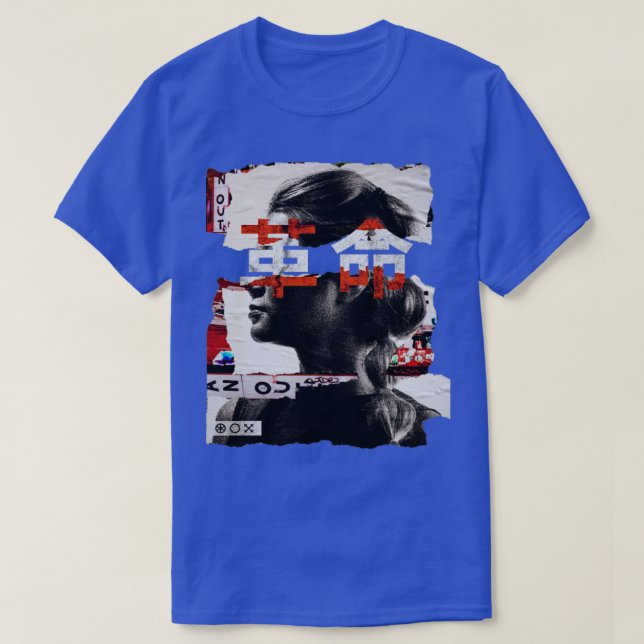 Camiseta collage de texto chica y japonés (Diseño del anverso)