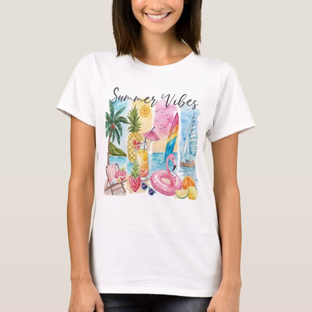 Camiseta Collage de verano con vibraciones rotas - playa de (Anverso)