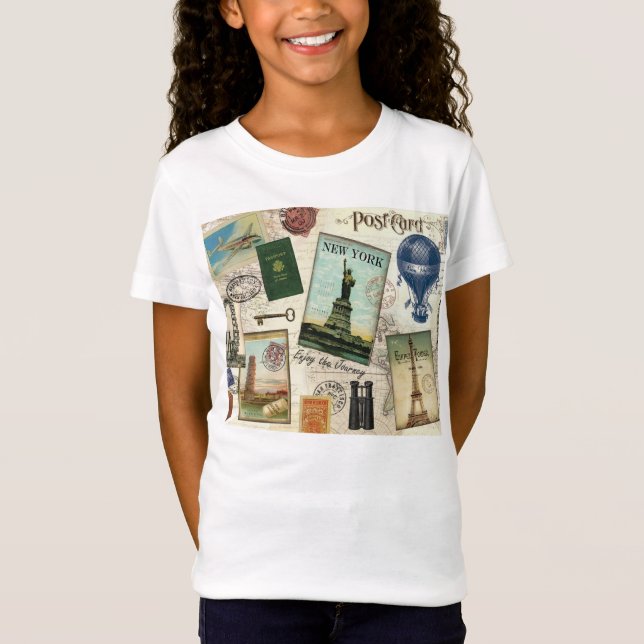 Camiseta collage de viaje vintage moderno (Anverso)