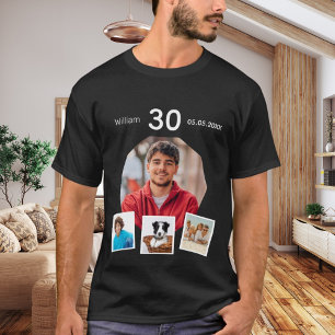 Camiseta Collage del nombre de cumpleaños edad tipo de foto