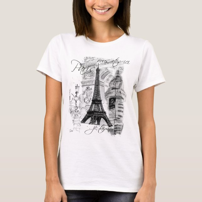 Camiseta Collage francés de la Torre Eiffel de París (Anverso)