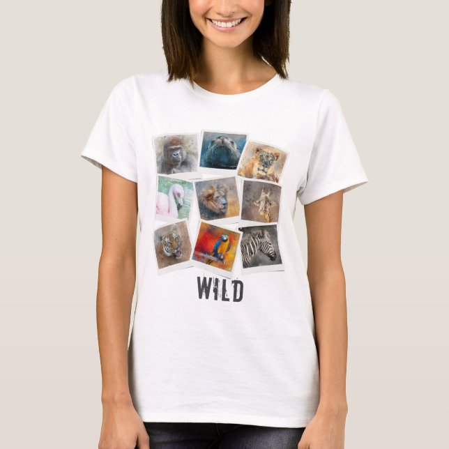 Camiseta Collage moderno de cuadros de fotos de animales sa (Anverso)