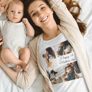 Camiseta Collage moderno de fotos   Día de la Madre Blanco 