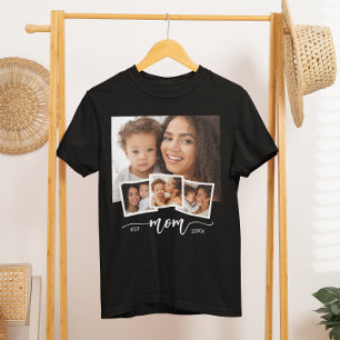 Camiseta Collage personalizado de 4 fotos Mamá Año de estab