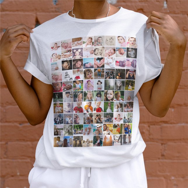 Camiseta Collage personalizado de plantilla de 80 fotos (80 Photo Template Personalized Collage T-Shirt from Ricaso. Make your own photo t-shirt. Add photos)