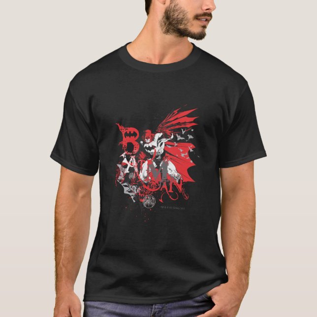 Camiseta Collage rojo y negro de Batman (Anverso)